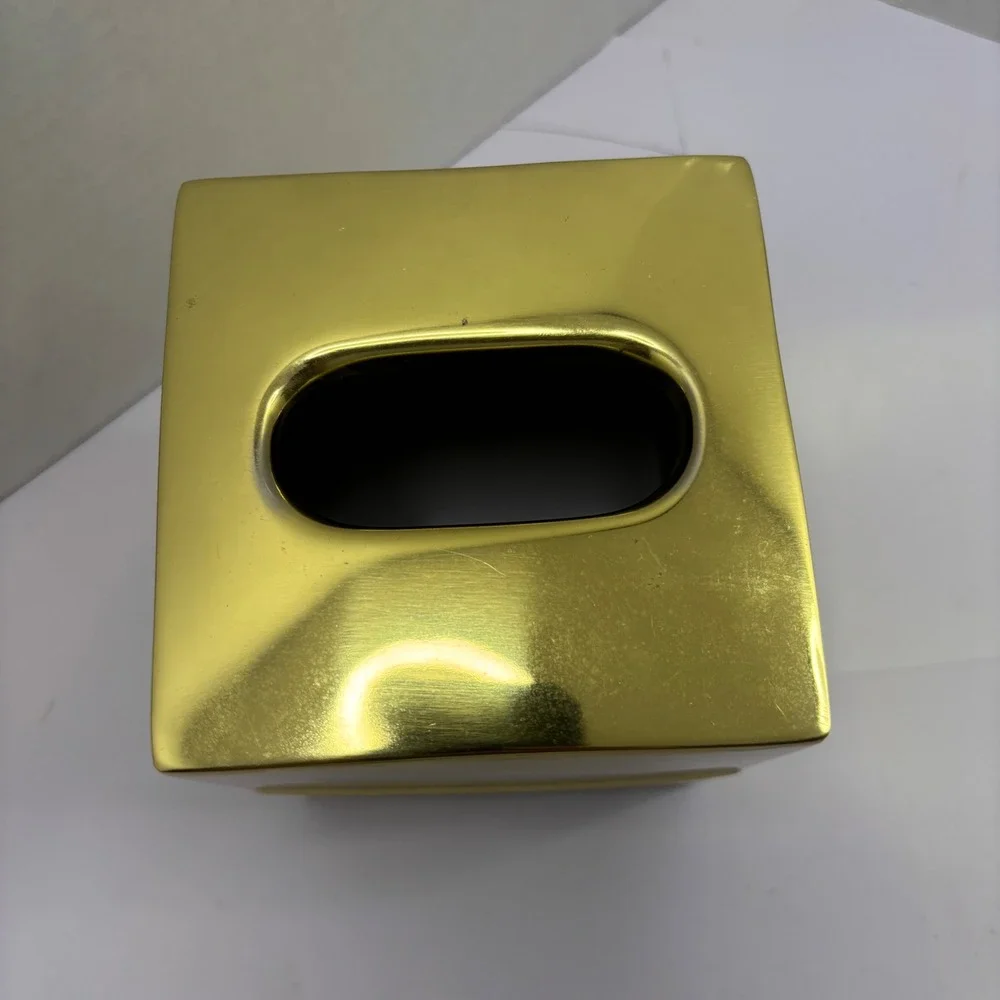 Flamant Gold Tissue Box Cover Square Metal Two-Tone Polished Brushed Brass